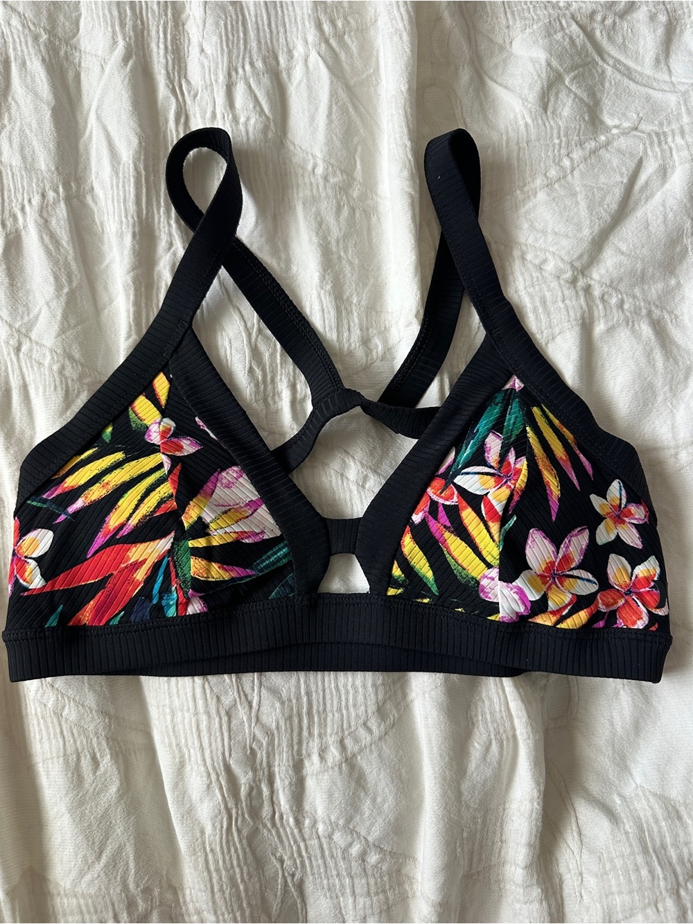 Hurley Black Tropical Floral Triangle Bikini Top